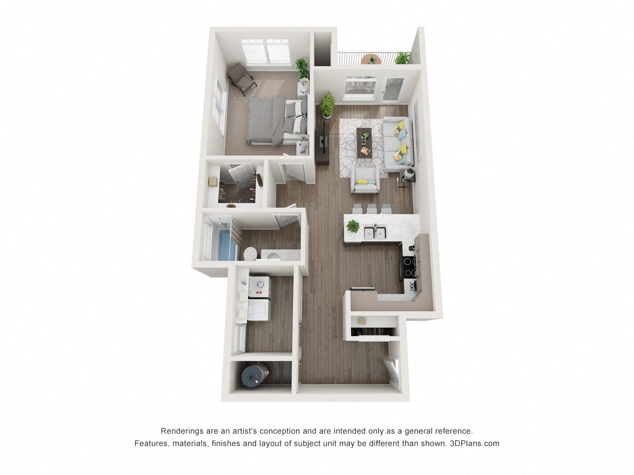 Floor plan for 1 bed, 1 bath, 782 sqft